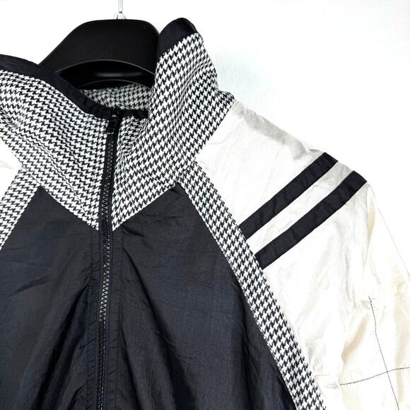 Vintage Lavon Nylon Windbreaker Jacket Womens XL Black White Houndstooth 90s - Picture 10 of 12